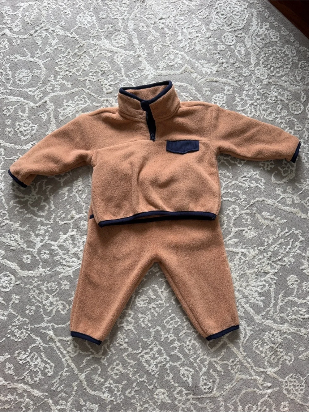 Tucker + Tate Peach Fleece Matching Set with Navy Trim